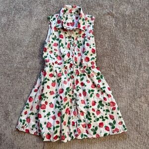 Crewcuts Strawberry Print Shirt Dress Girls Size 7 Button Front Cotton